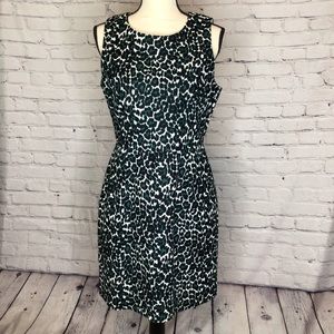 J Crew Factory Green Black Leopard Print Sleeveless Cotton Shift Dress 6